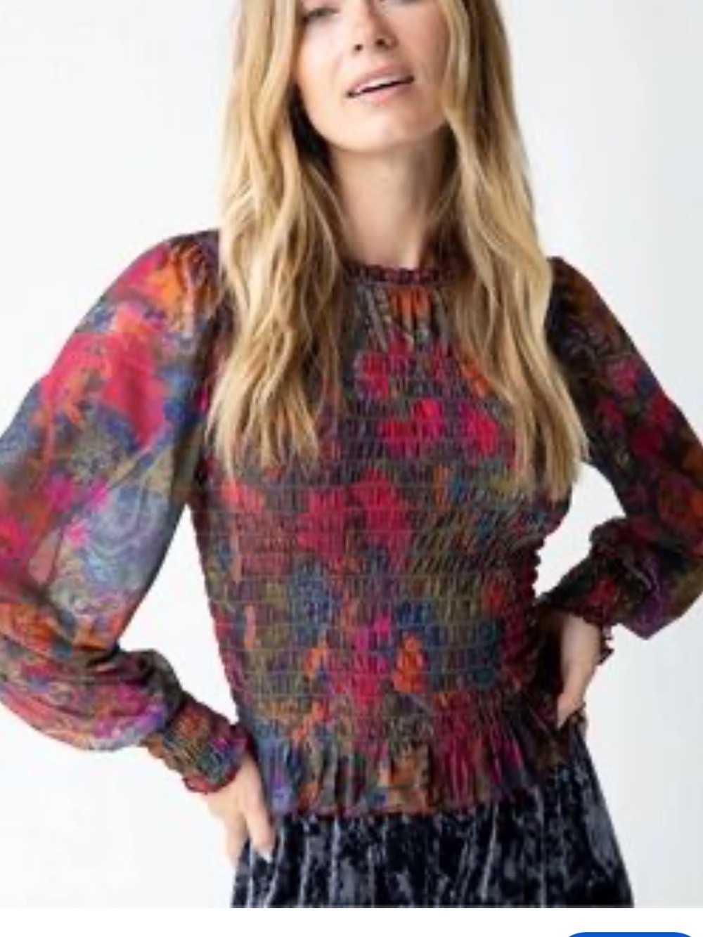 Natural Life Juliana Mesh Smocked Long Sleeve Floral Top SIZE LARGE